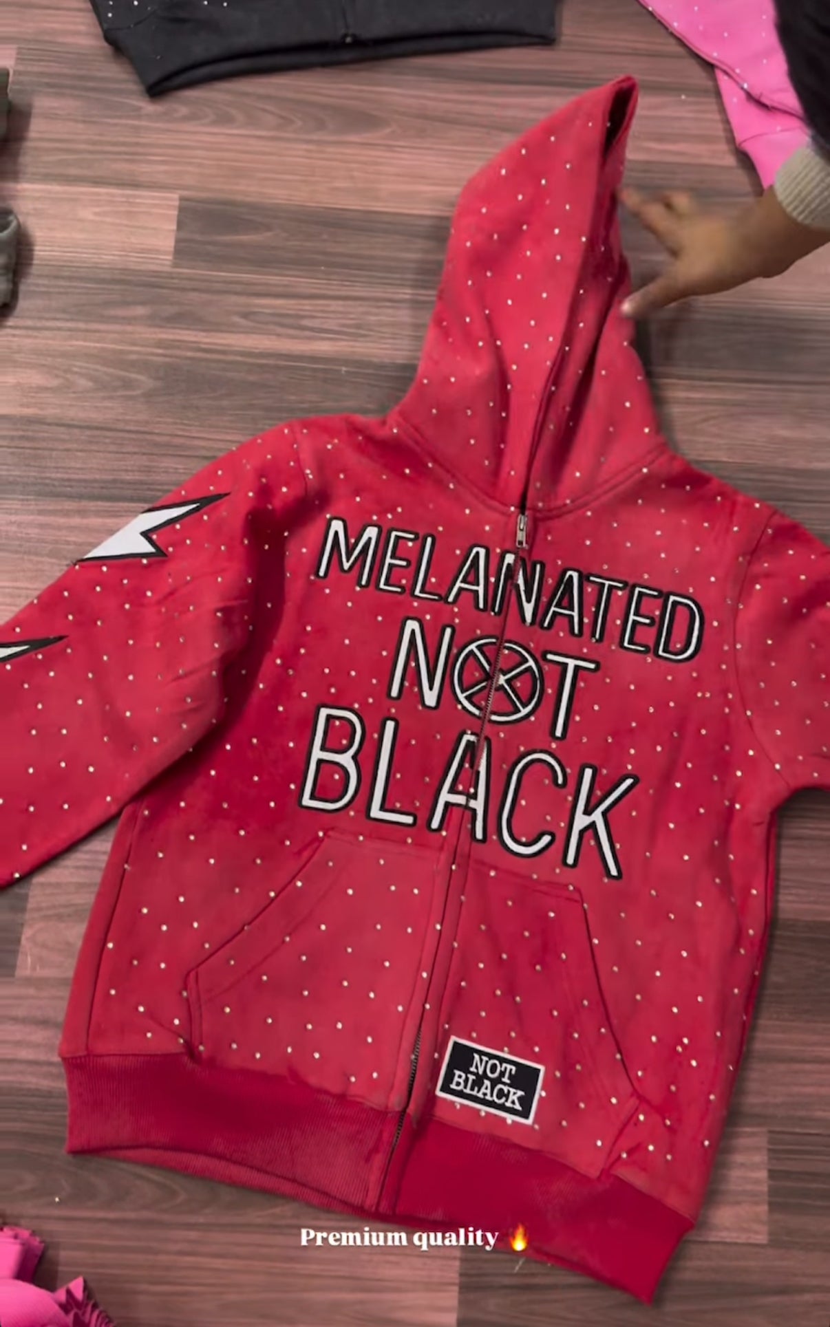 Red Melanated Not Black Rhinestone Zip Up